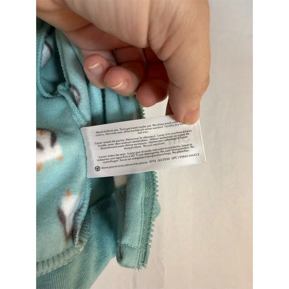 Carter’s Baby Unisex Fleece Full-Zip Hoodie Jacket Penguin Print Size 3M